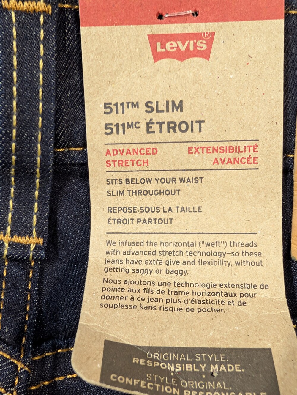 Levi's 511 Slim Fit Jeans Men's 30 X 30 Dark Wash Blue NWT - Picture 3 of 13